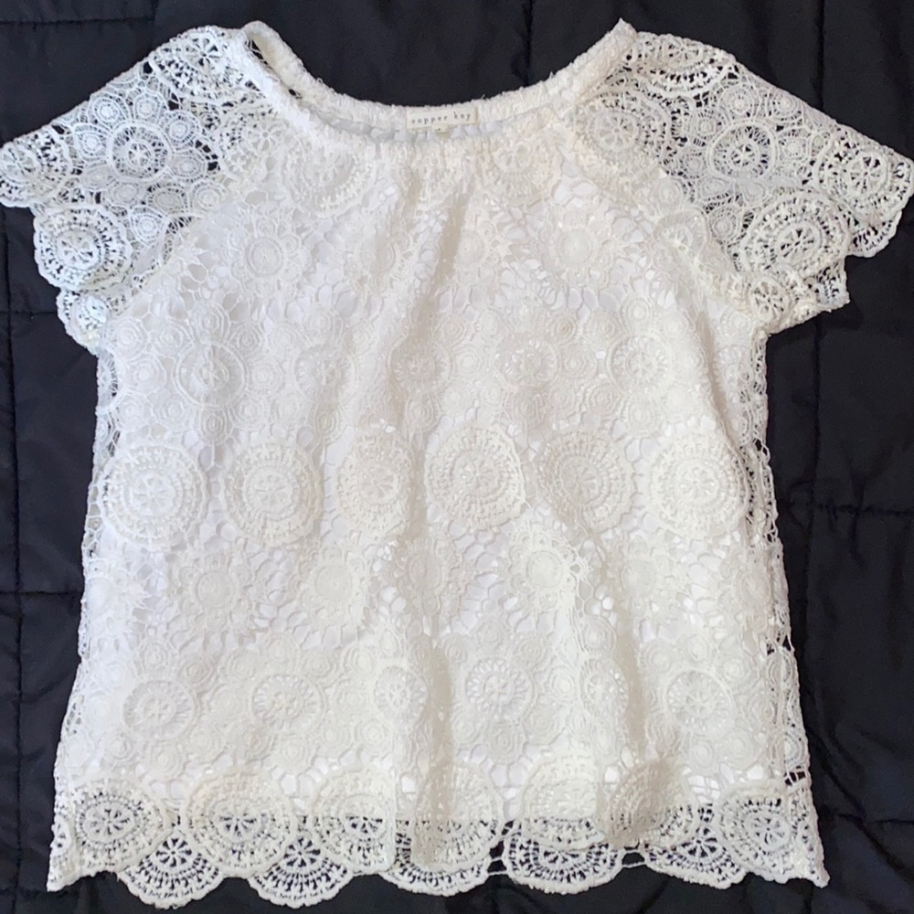 Girls Sz Large White Lace Blouse